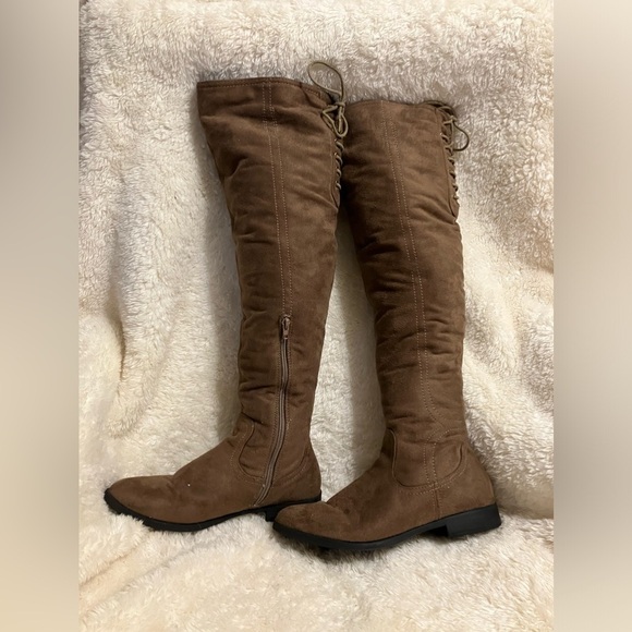 XOXO TRISHH2 Boots Faux Suede Over-The-Knee SlouchTaupe Size 7.5 - Picture 1 of 8